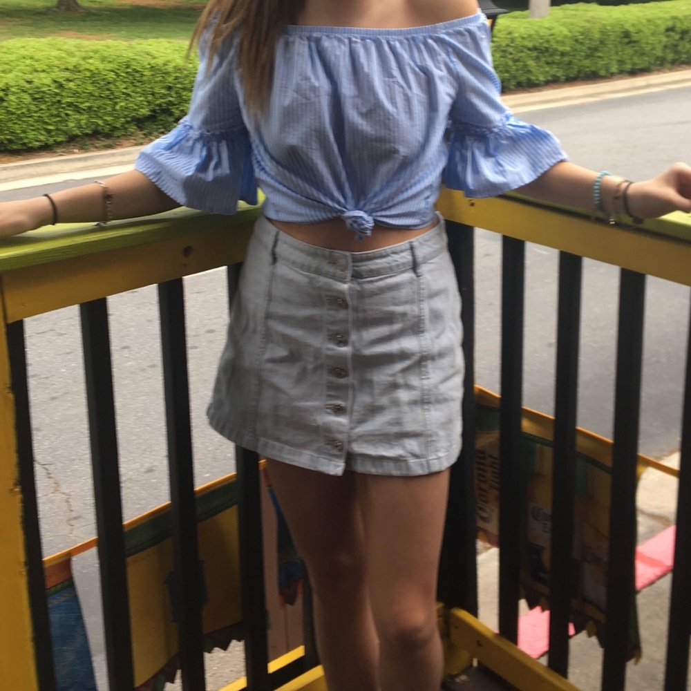 lightwash button up denim skirt